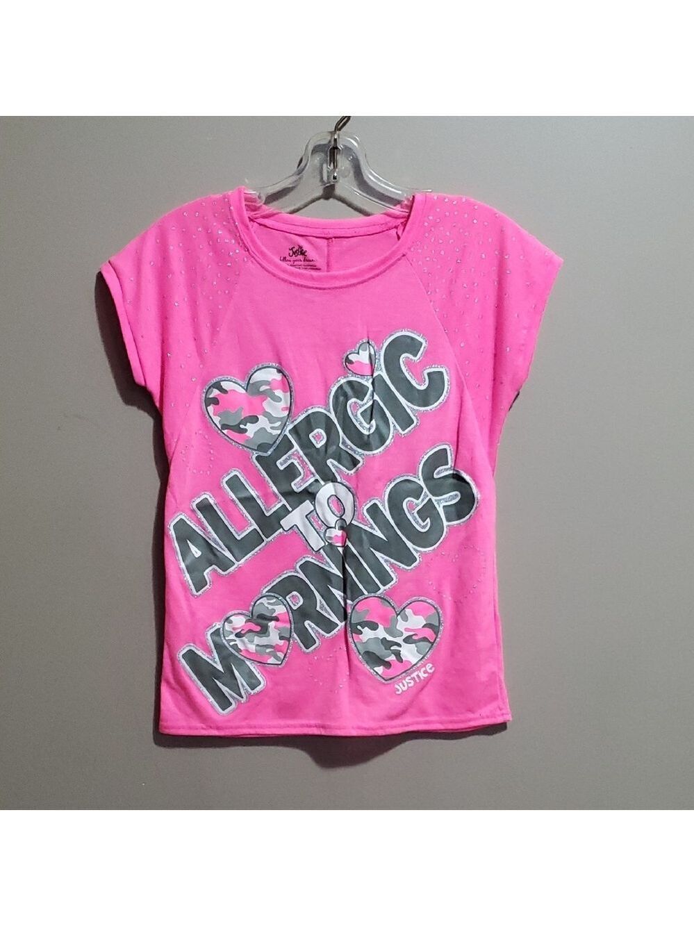 Justice Hot Pink 'Allergic to Mornings' Tee Size 10